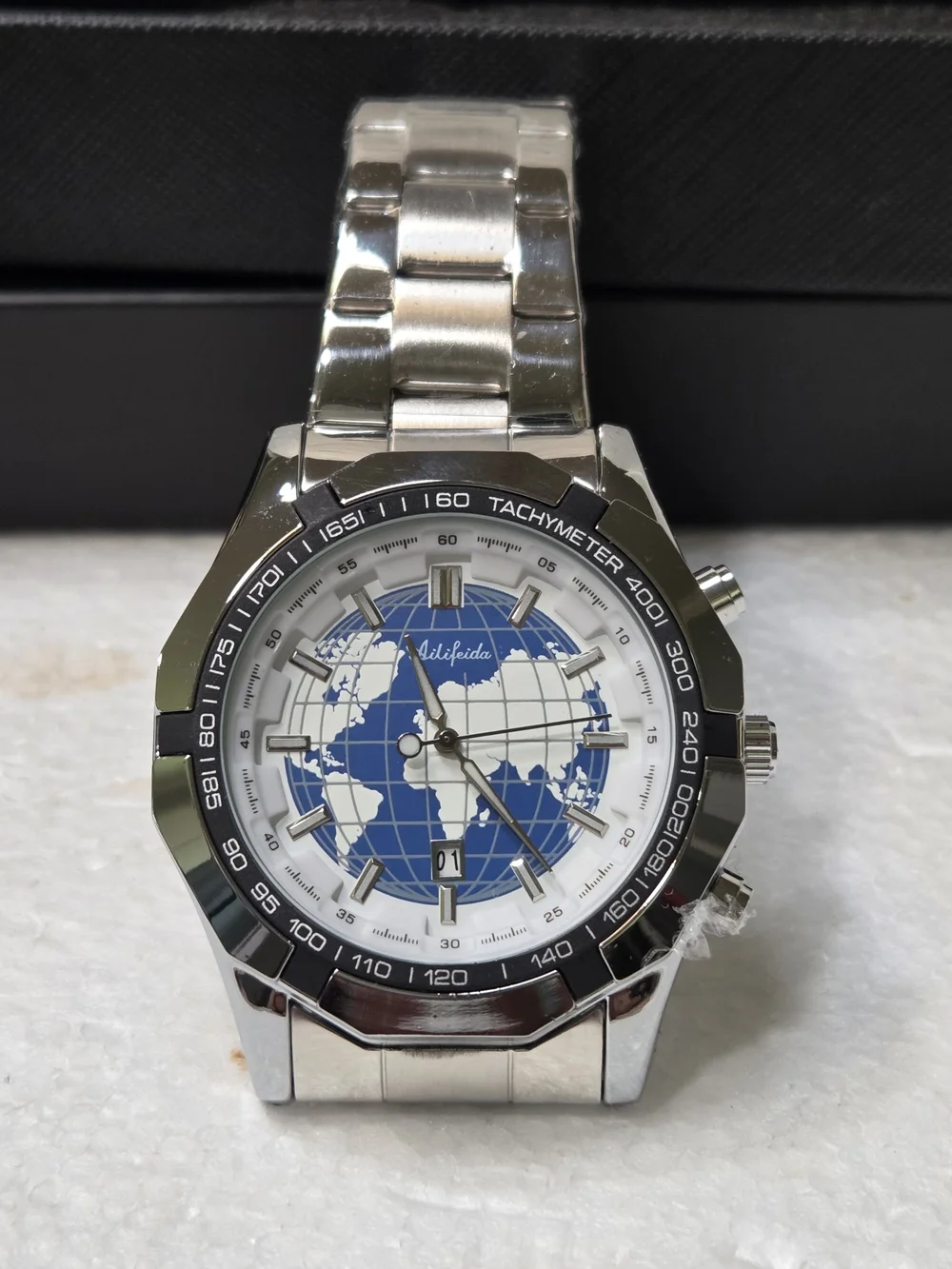 Automatic AILIFEIDA  Blue & Silver World Map Skeleton Mens Watch
